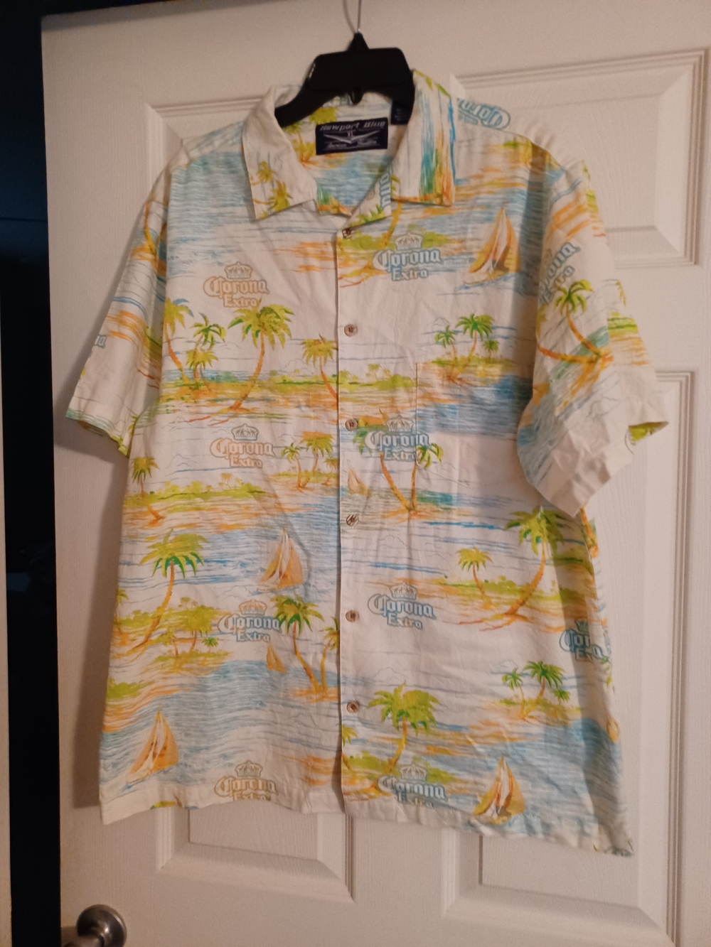 Newport White Tropical Corona Extra Print Camp Shirt- XL